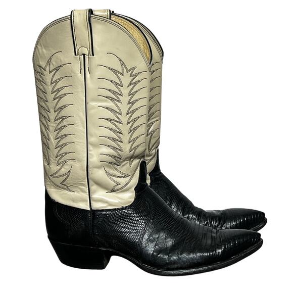 Vintage Justin Style #K5646 Leather Lizard Skin Cream  Western Cowboy Boots 11 D - Picture 2 of 9